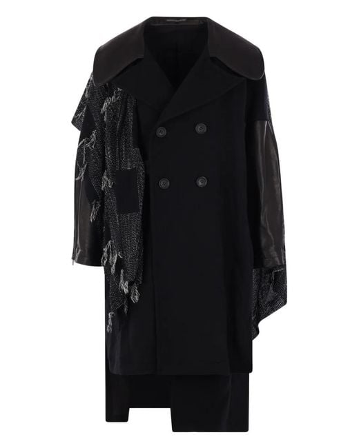 Yohji Yamamoto Black Leather-Panel Coat