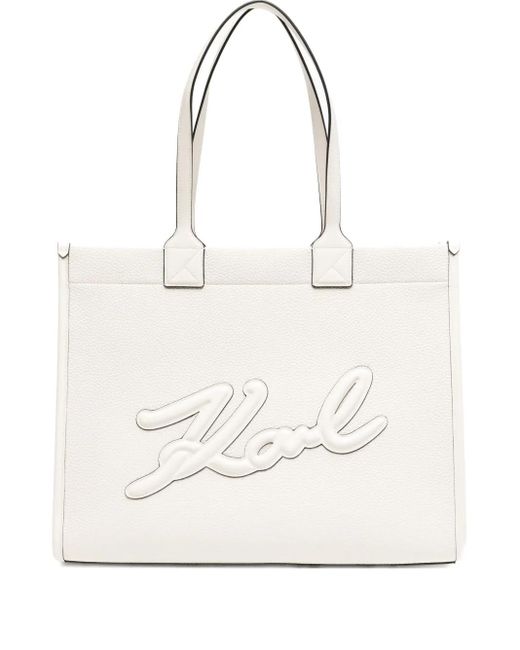 Karl Lagerfeld White Large Skuare Tote Bag