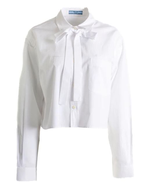 Chemise Crop À Détail De Nœud Prada en coloris White