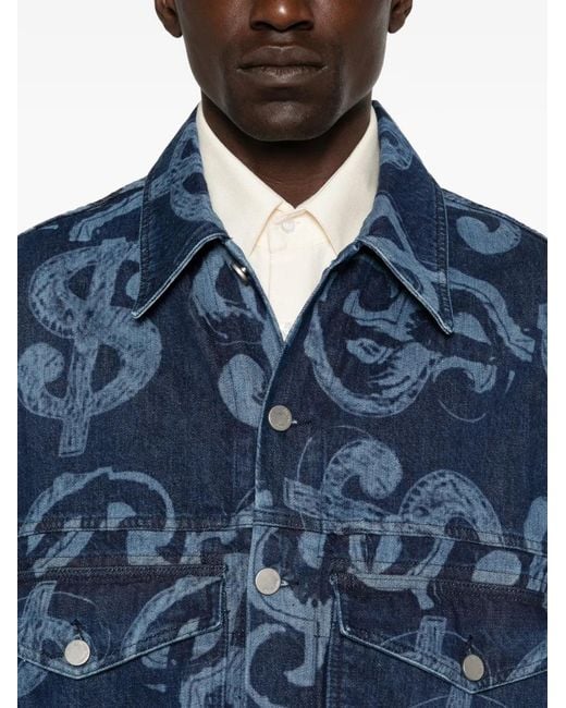 Etudes Studio Blue Dollar-Print Raw-Edge Denim Jacket