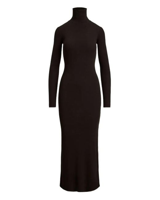 Polo Ralph Lauren Black Turtleneck Ribbed Midi Dress