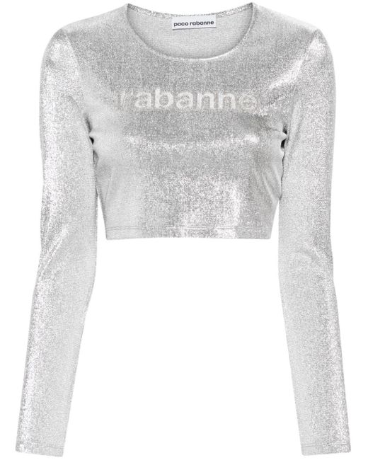 Rabanne Gray Cropped-T-Shirt mit Schmuck-Logo