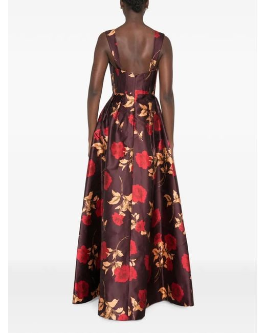 Rebecca Vallance Red Melora Floral-Print Maxi Dress