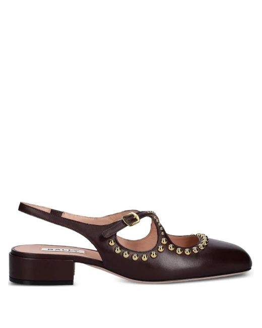 Bally Brown Rina Studded Slingback Pumps
