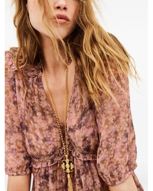 Ba&sh Pink Asya Floral-Print Ruffled Top
