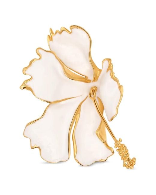 Oscar de la Renta Metallic Enamel Folded Hibiscus Brooch