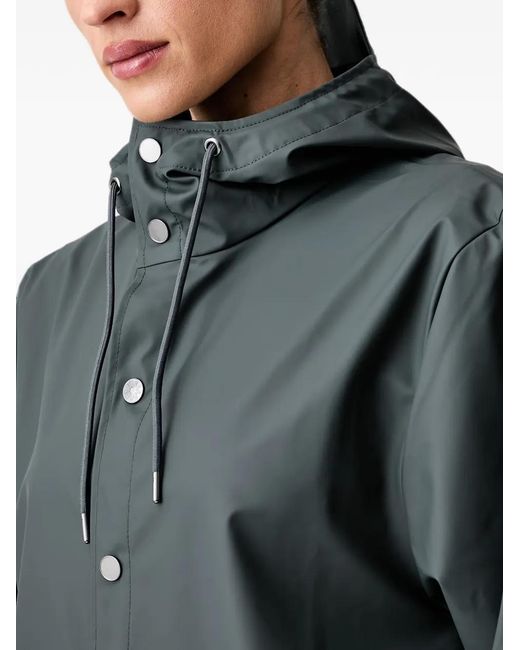 Rains Black Hooded Press-Stud Jacket