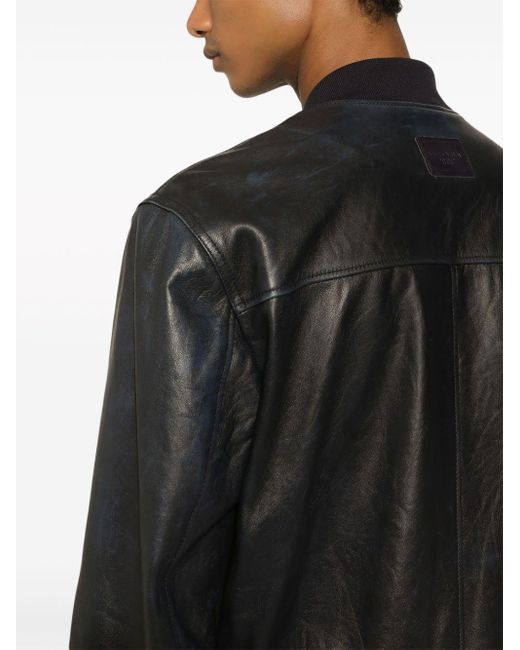 Veste bomber en cuir à fermeture zippée Dolce & Gabbana pour homme en coloris Black
