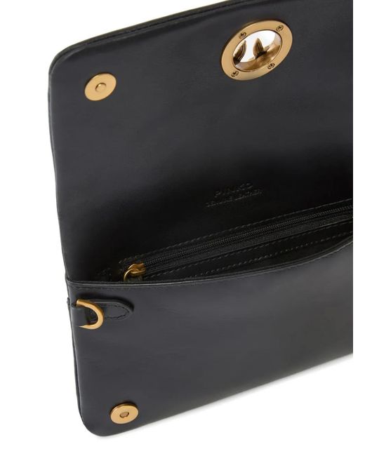Pinko Black Small Love Birds Leather Shoulder Bag