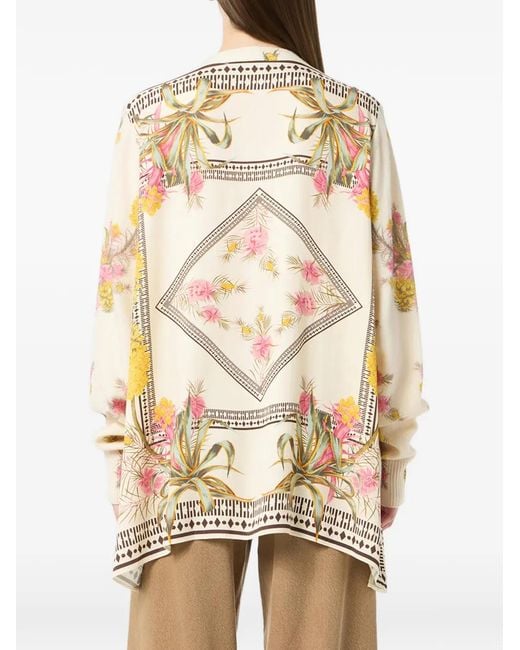 Blumarine White Floral-Print Cardigan