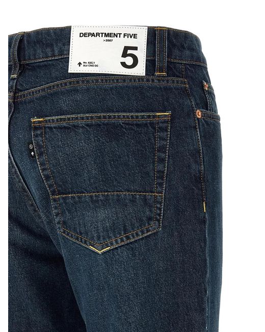 Department 5 Blue Stonewashed Contrast Stitching Jeans for men