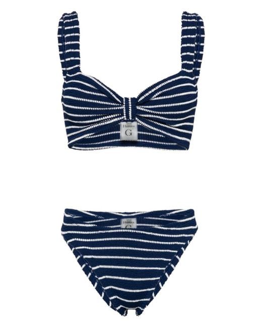 Hunza G Blue Bonnie Striped Shirred Bikini
