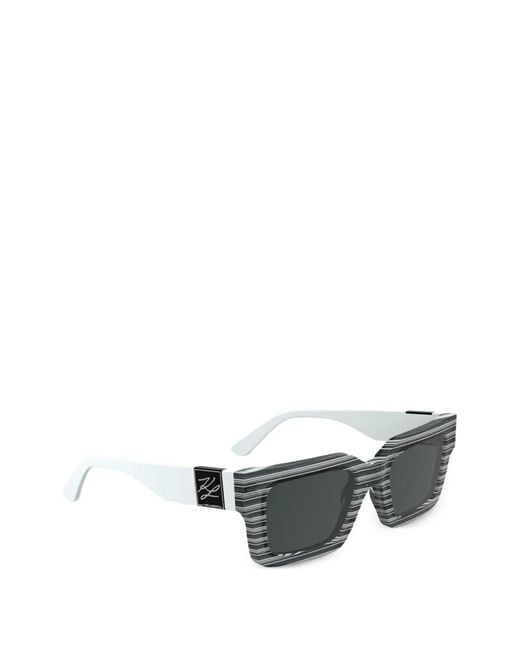 Karl Lagerfeld Black Striped Rectangle-Frame Sunglasses