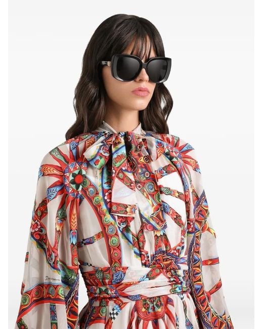 Dolce & Gabbana White Carretto-Print Devoré Twill Dress