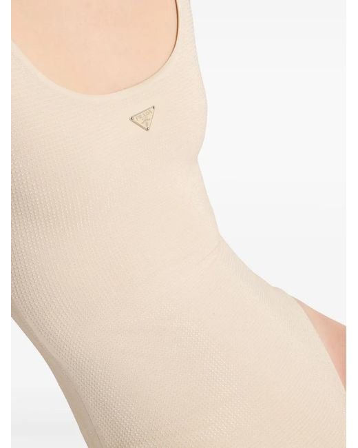 Prada Natural Jersey One-Piece Swimsuit With Rhinestones