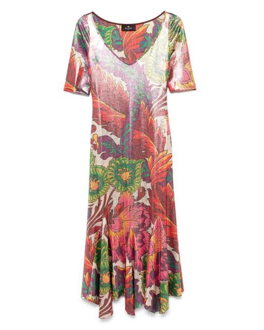 Abito Midi A Fiori di Etro in Red