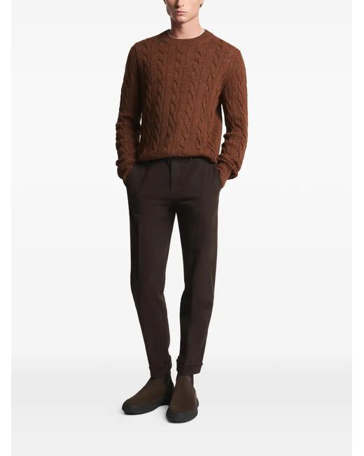 Fay Brown Cable-Knit Crew-Neck Sweater for men
