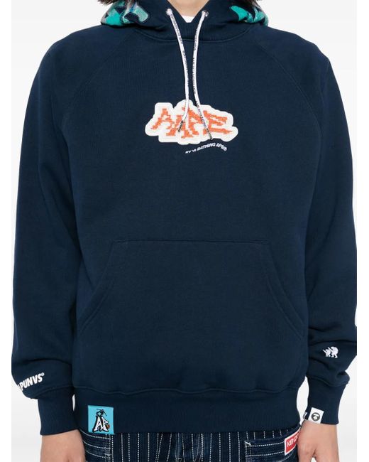 Aape By A Bathing Ape Blue Logo-Patch Hoodie for men