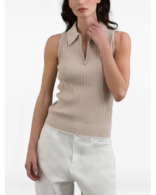 Moorer Natural Aneu-Si5 Ribbed-Knit Sleeveless Polo Shirt