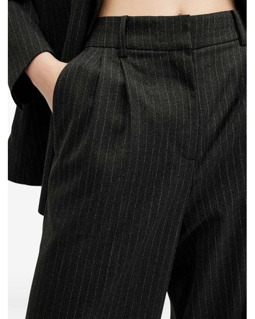 AllSaints Black Averie Pinstripe Pleated Trousers
