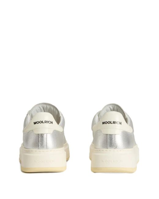 Woolrich White Metallic-Leather Platform Sneakers