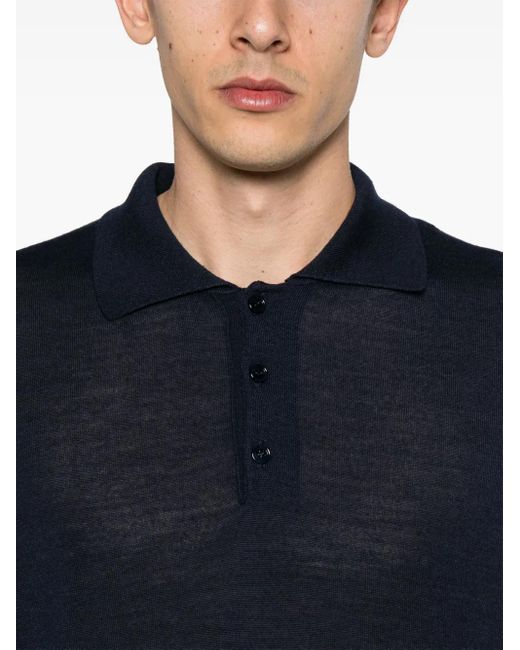 AMI Blue Long-Sleeve Polo Shirt for men
