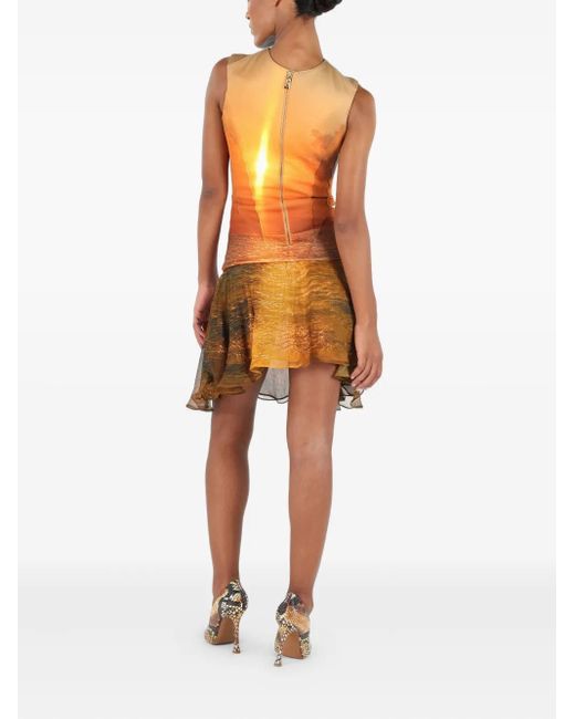 Roberto Cavalli Mini-Jurk Met Abstracte Print in het Orange