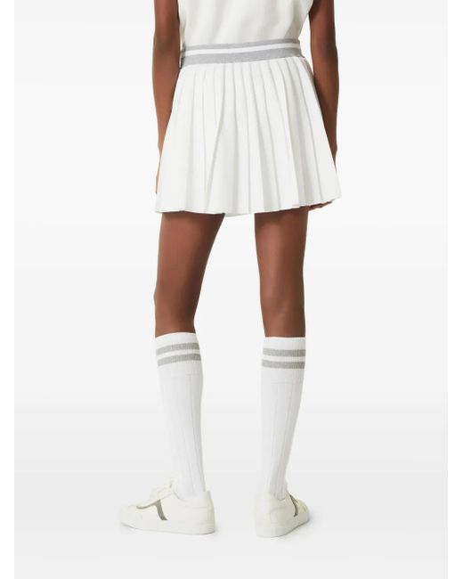 Brunello Cucinelli White Logo-Patch Pleated Skirt