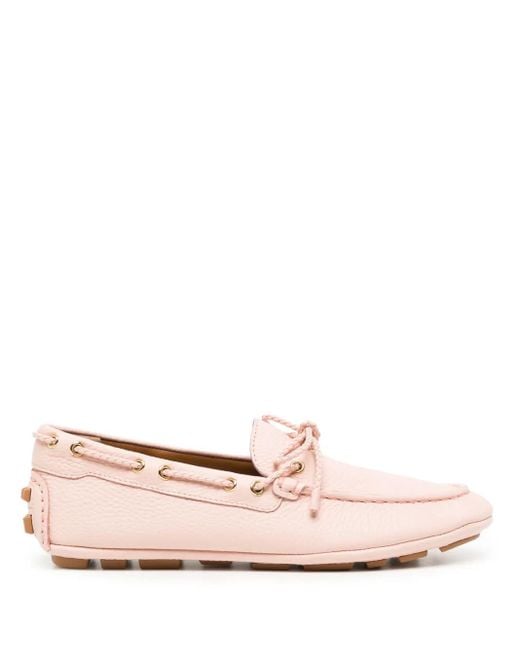 Bally Pink Leather Boat Loafers