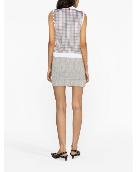 Thom Browne Gray Check-pattern Sleeveless Knitted Top