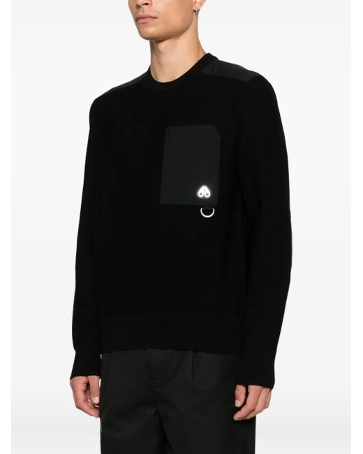 Moose Knuckles Black Patch-Pocket Sweater for men