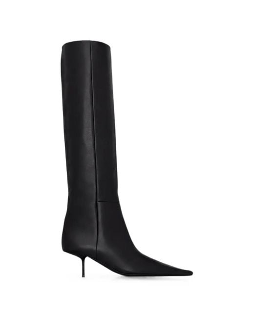 Saint Laurent Black Pointed-Toe Knee-High Boots