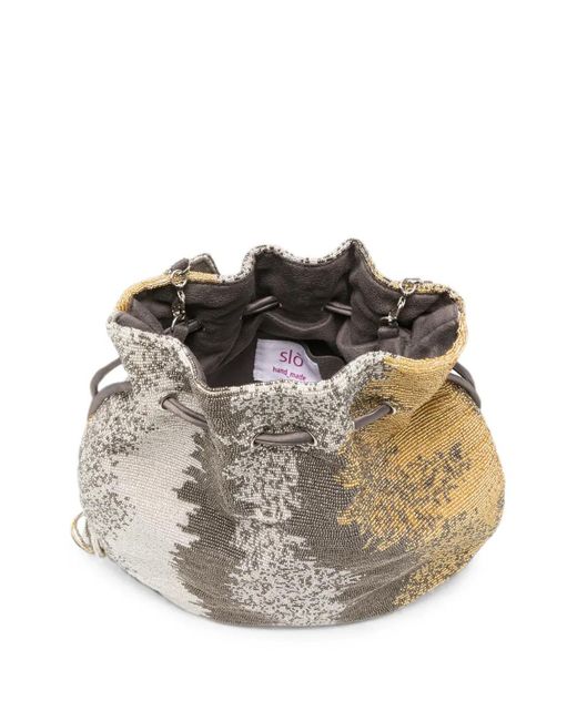 Borsa A Secchiello Con Perline di SLO_HAND_MADE in Metallic