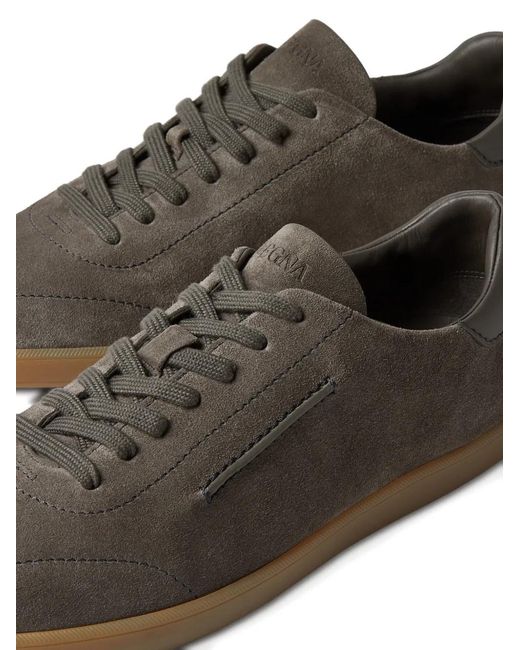 Zegna Brown Suede Lace-Up Sneakers for men