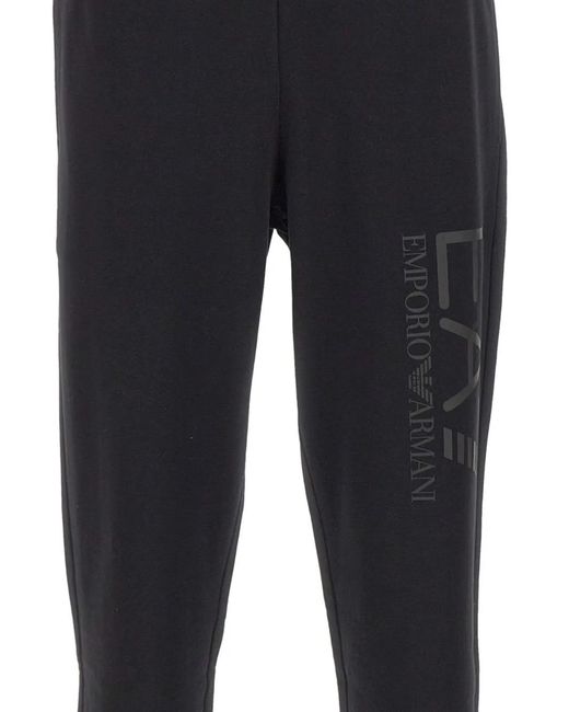 EA7 Blue Core Identity Elasticated-Waistband Logo-Print Trousers for men