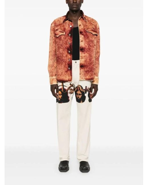 424 White Graphic-Print Baggy Jeans for men