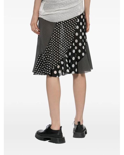 Junya Watanabe Black Polka-Dot Pleated Midi Skirt