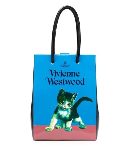 Vivienne Westwood Blue Cat-print Orb Tote Bag