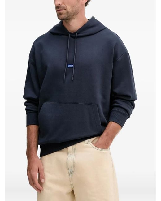 Sudadera con capucha y parche del logo HUGO de hombre de color Blue
