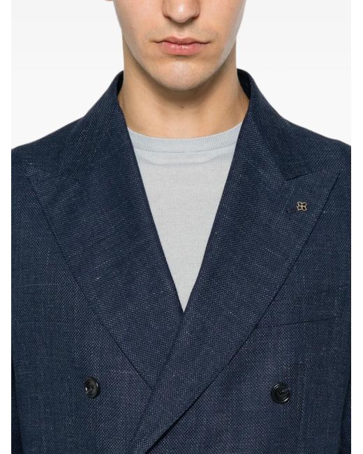 Tagliatore Blue Double-Breasted Peak-Lapel Blazer for men