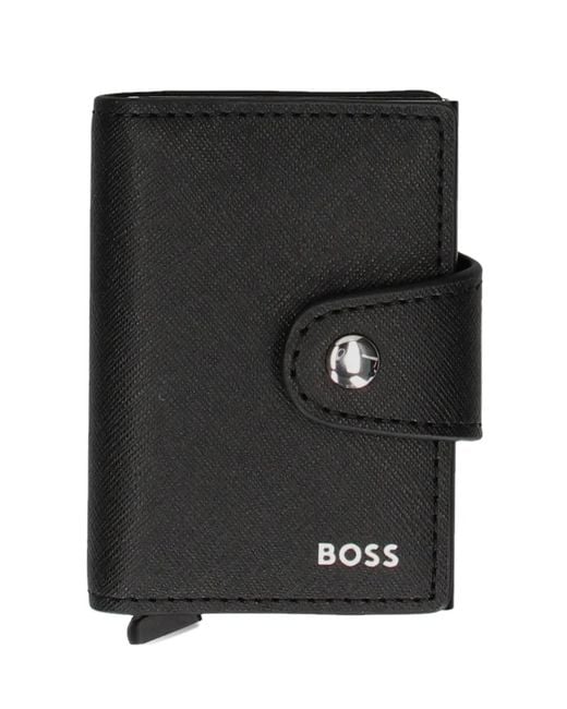 Boss Black Snap-Button Leather Wallet for men