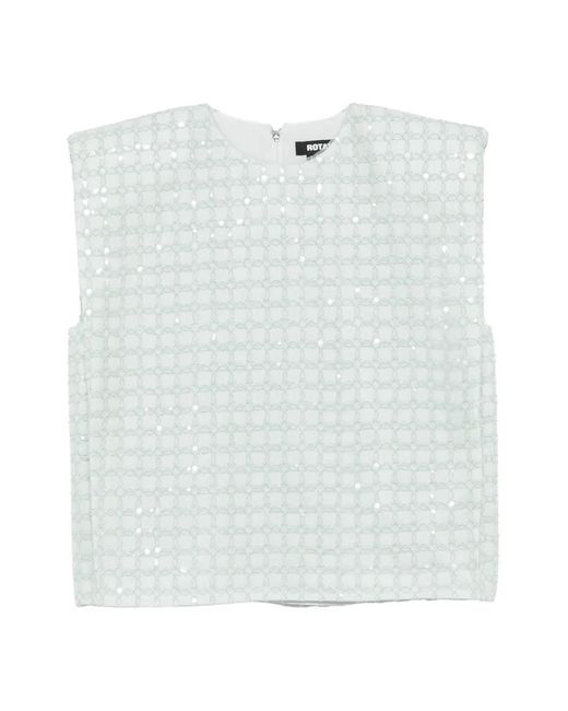 ROTATE BIRGER CHRISTENSEN White Embroidered Mini Top With Back Zip Closure