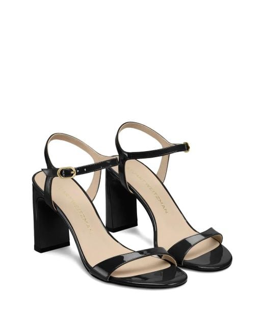 Stuart Weitzman Black Patent Leather Ankle-Strap Sandals