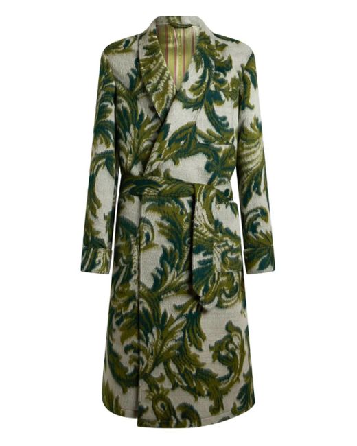 Etro Green Jacquard Robe Coat for men