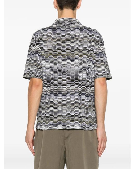 Missoni Gray Zigzag-Knit Camp-Collar Shirt for men