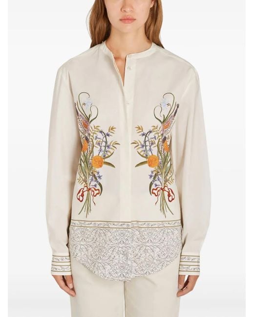 Giambattista Valli White Marigold Bouquets Blouse