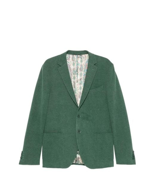 Etro Green Single-Breasted Notch-Lapels Blazer for men