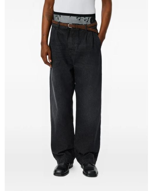 mfpen Black Big Double-Pleated Jeans for men