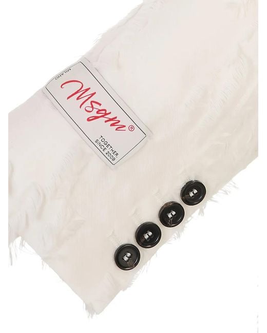 MSGM White Frayed Double-Breasted Jacket