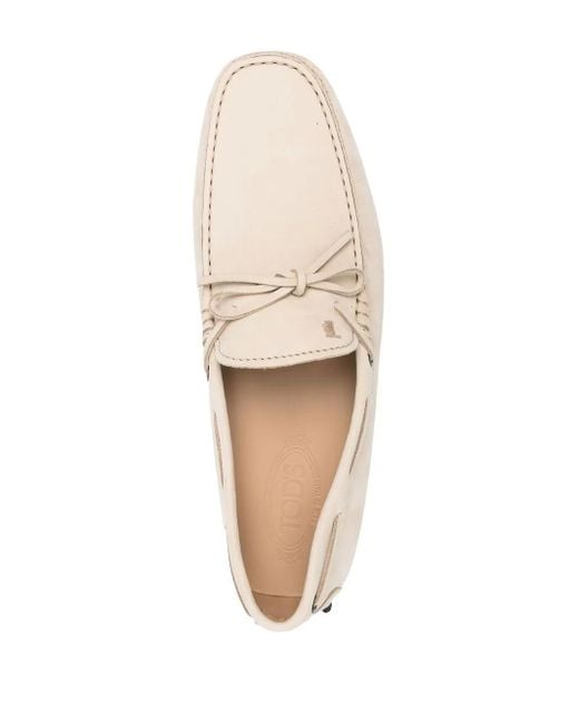 Tod's White Bow-Detail Leather Loafers for men